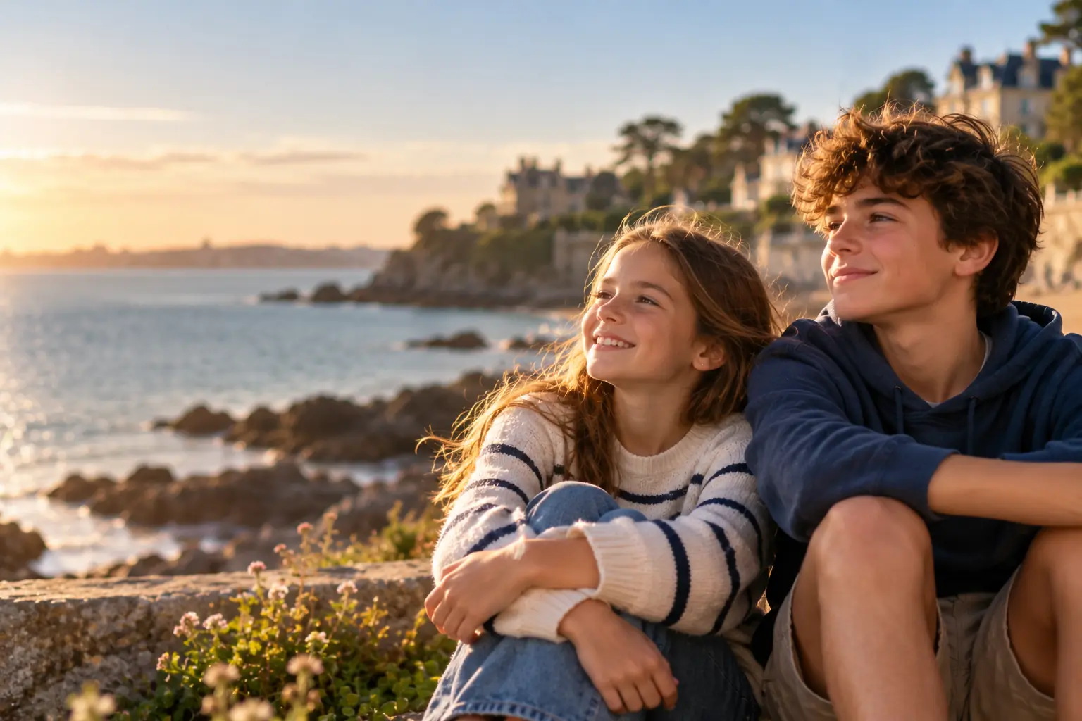 Frère et sœur sereins sur la Côte d'Émeraude